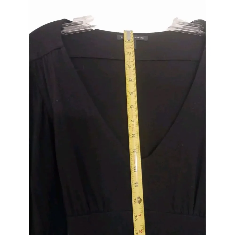 Banana Republic Stretch Tunic Long Top Sz‎ M BLACK Puff Sleeve V-Neck Barbiecore