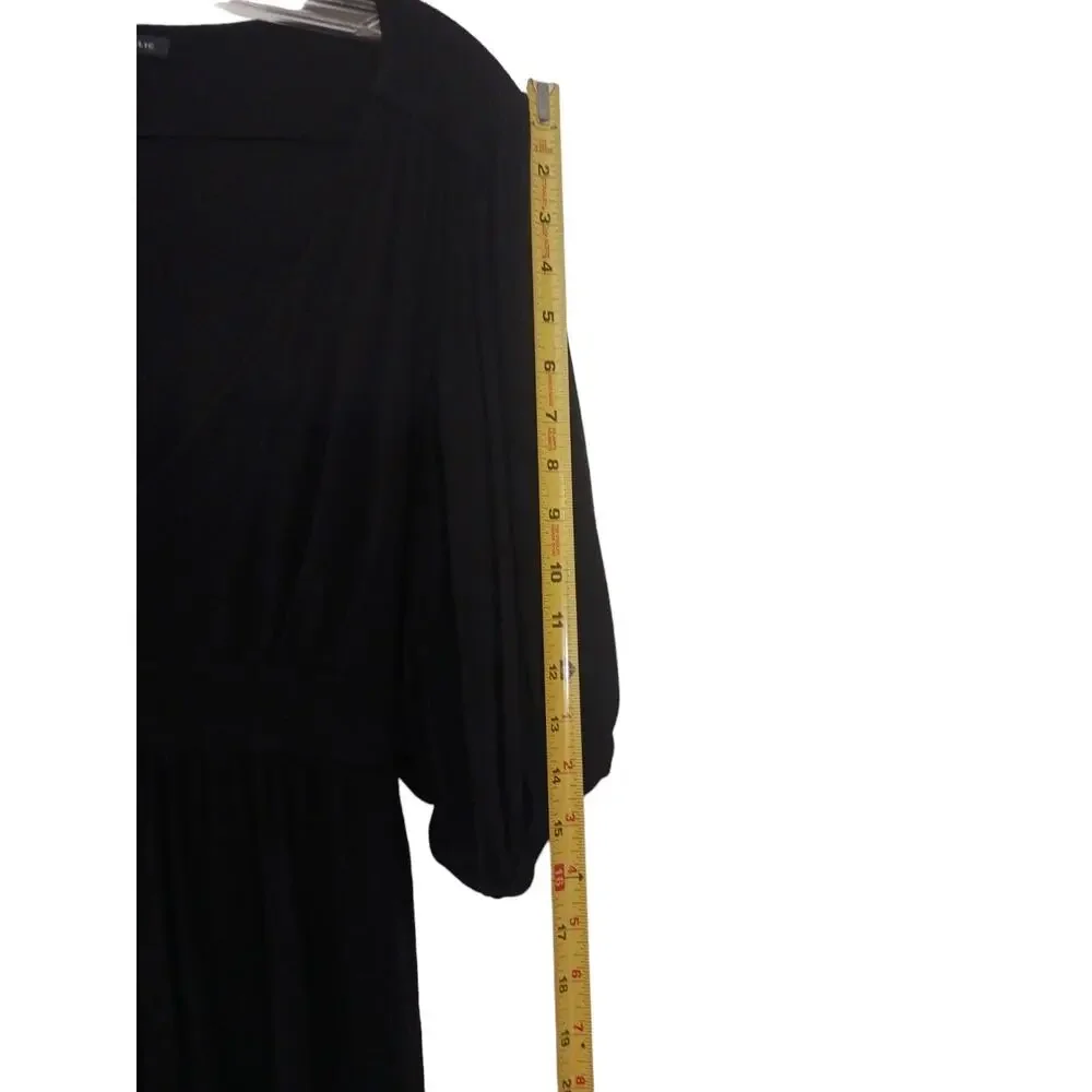 Banana Republic Stretch Tunic Long Top Sz‎ M BLACK Puff Sleeve V-Neck Barbiecore