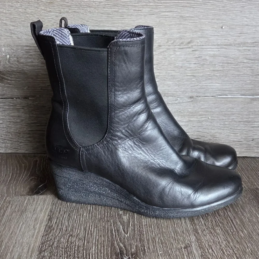 UGG Dupre Genuine Sheepskin Wedge Boots Black Size 9