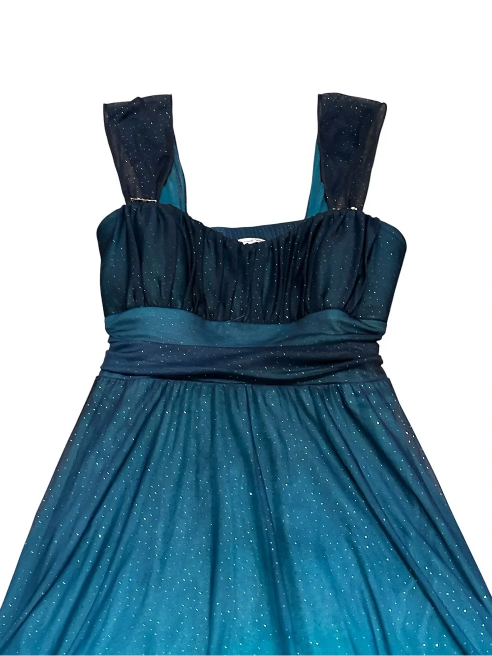 Speechless Sparkling Teal Ombre Mini Dress Empire Waist Tie Back Y2K Homecoming