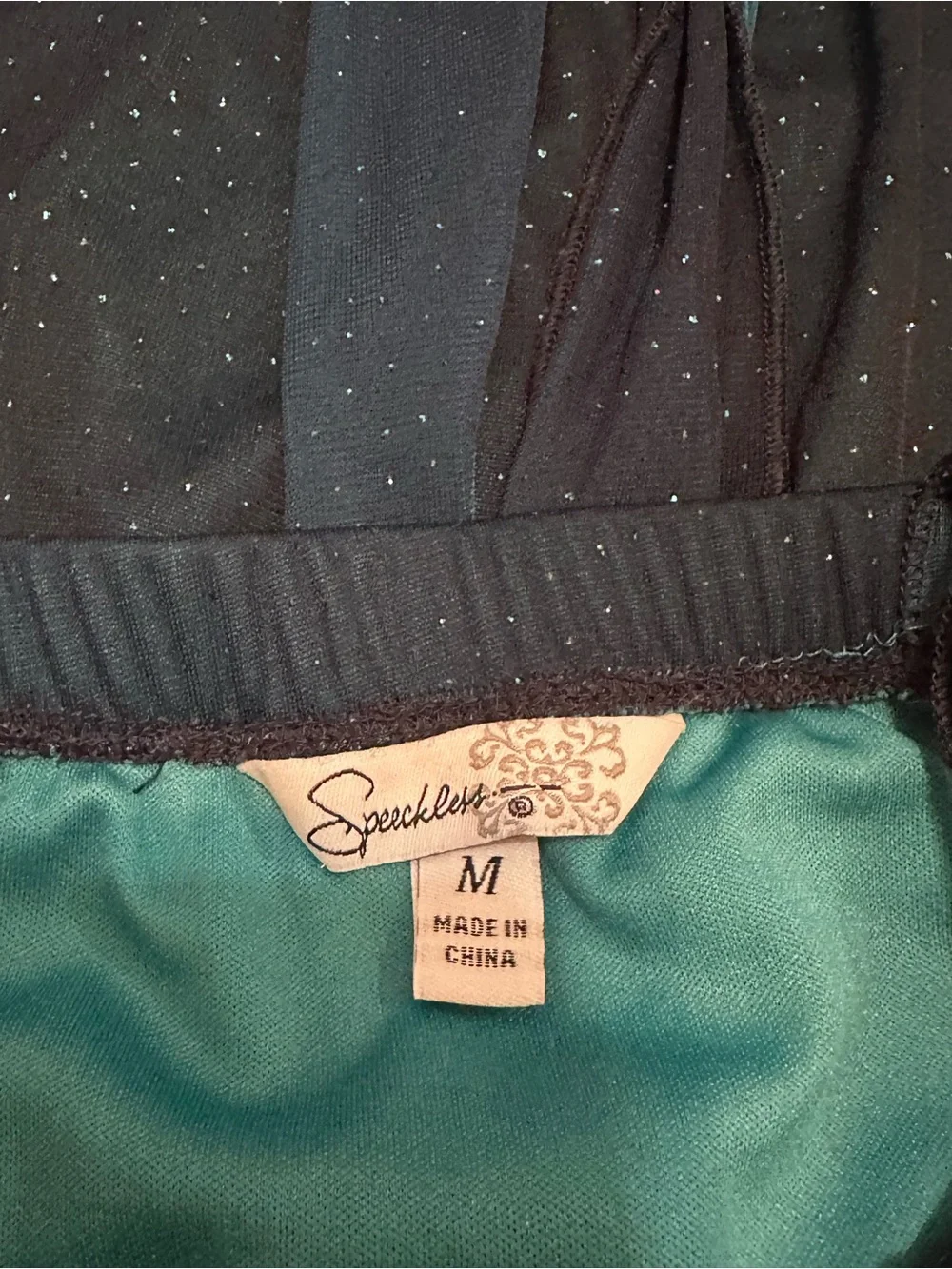 Speechless Sparkling Teal Ombre Mini Dress Empire Waist Tie Back Y2K Homecoming