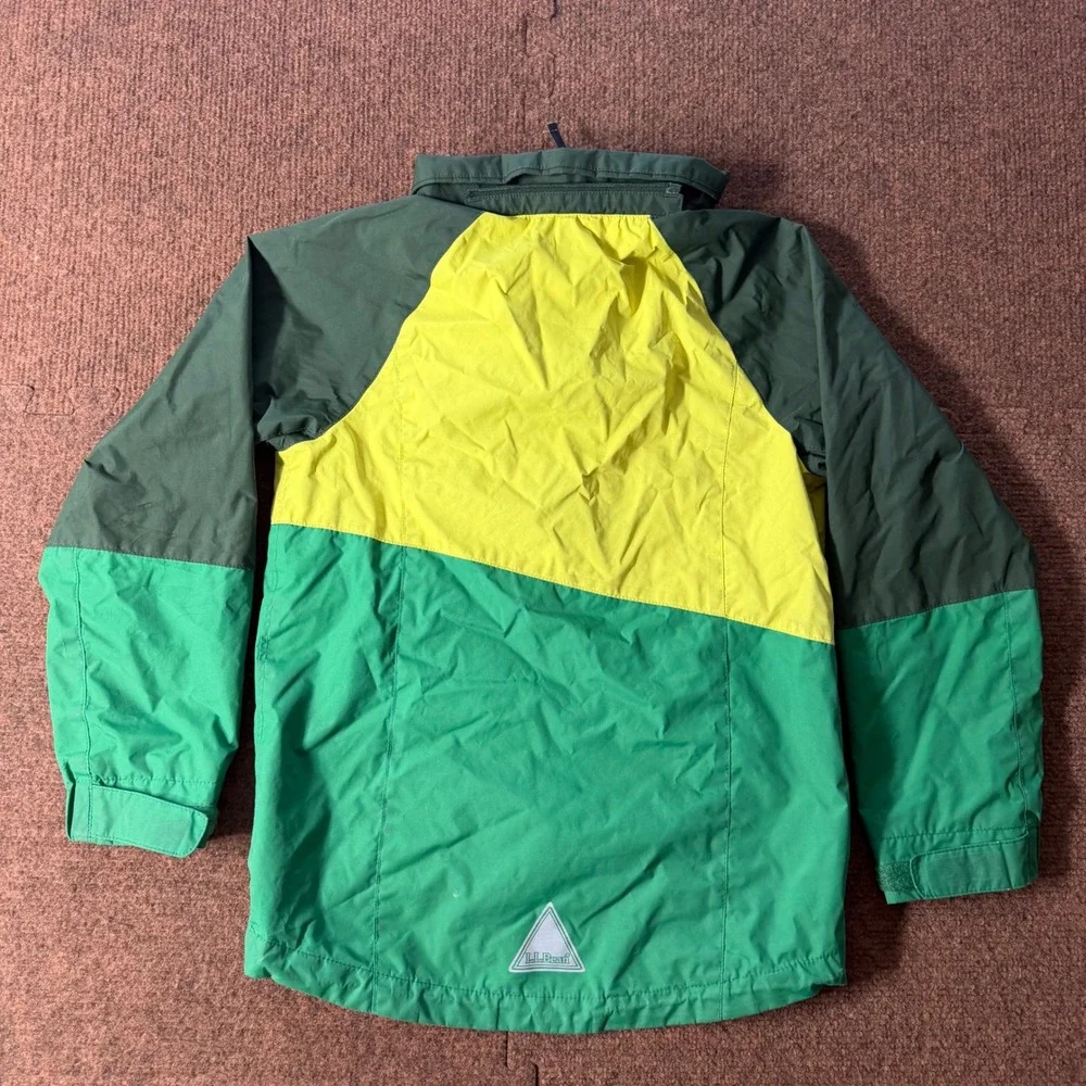 B+ LL Bean Kids Green Yellow Colorblock Rain Jacket Shell Size 6X/7 518230