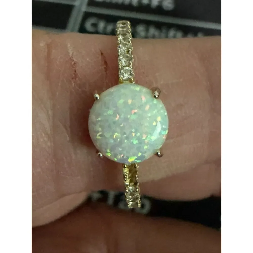 .925 opal and rhinestone ring size 8.5