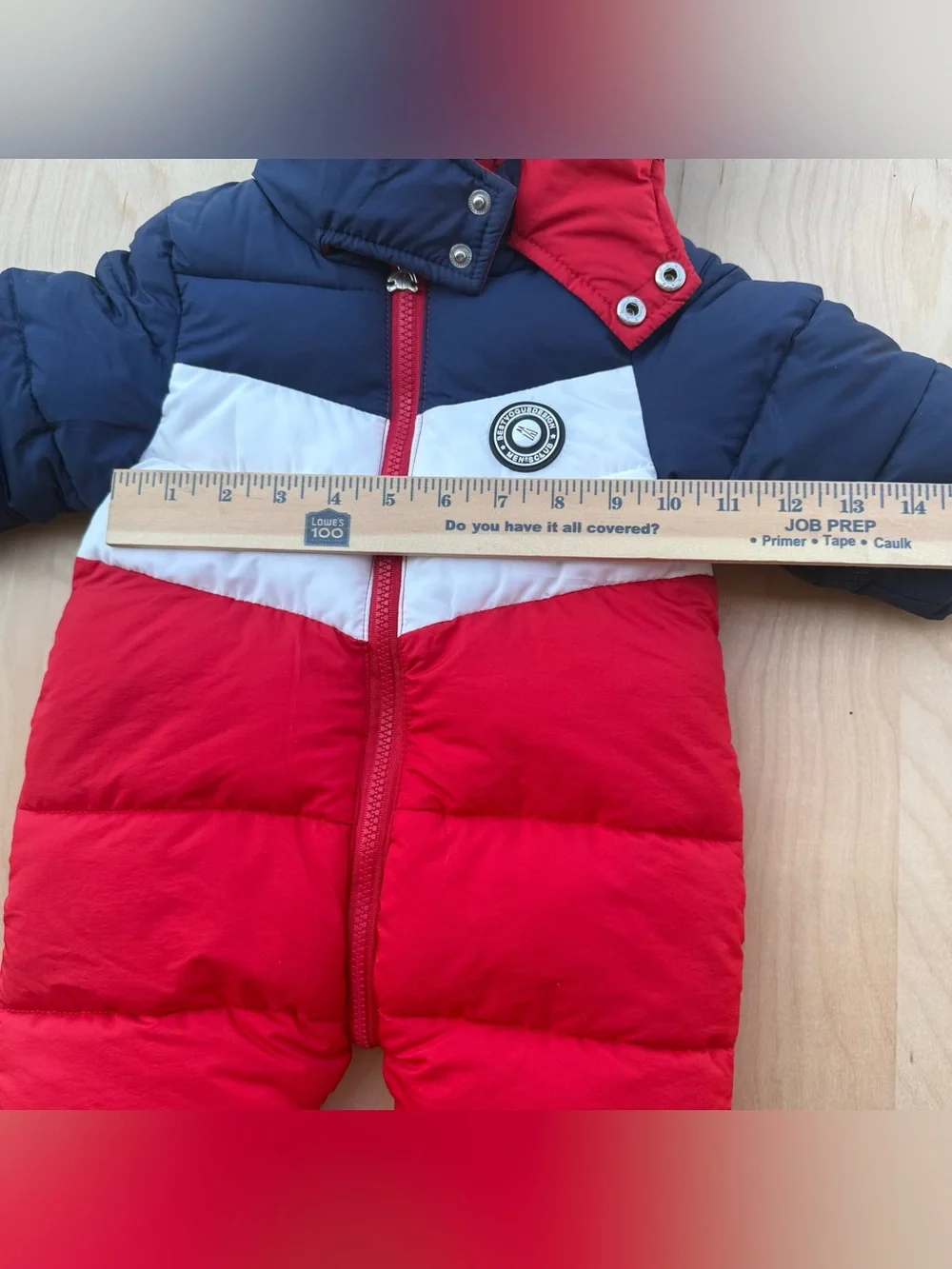 Mother's Baby Bear Hooded Bunting Snowsuit Red White Blue Colorblock Foot 6-9M