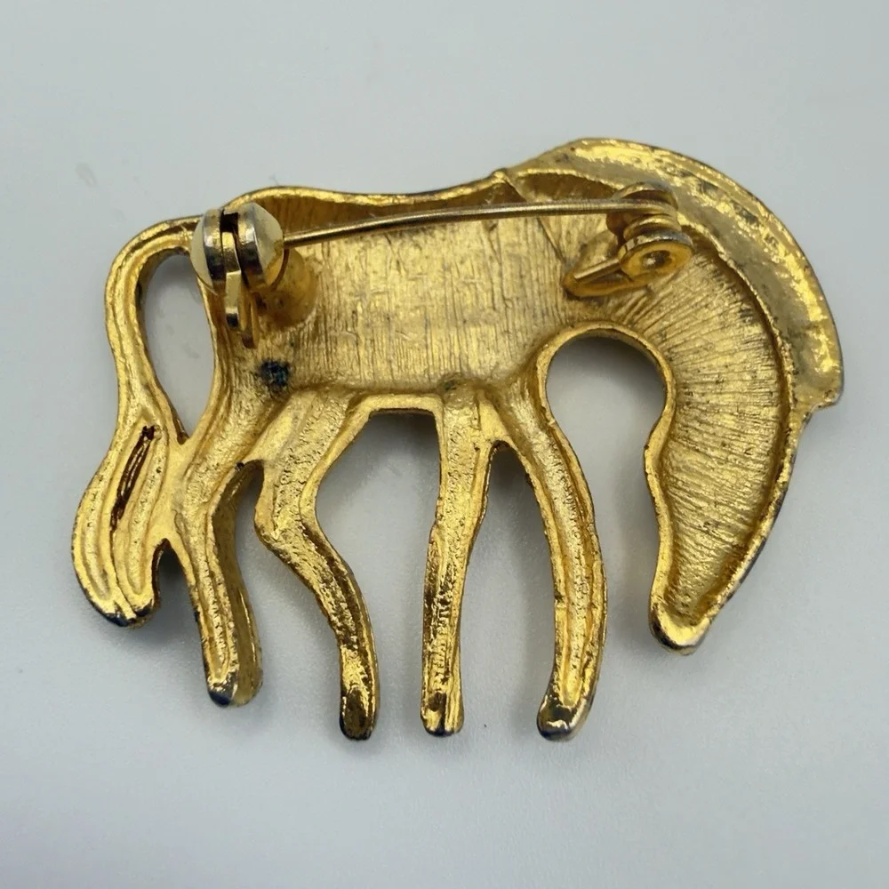 Vintage Gold Tone Zebra Brooch Pin Animal Safari Figural