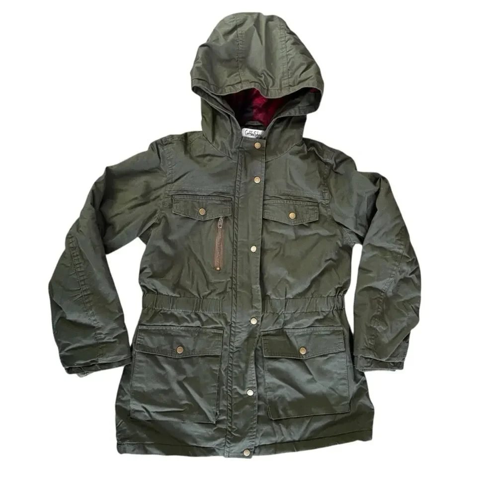 Coffe Shop Kids Olive Green Twill Hooded Utility Jacket Size L (14)