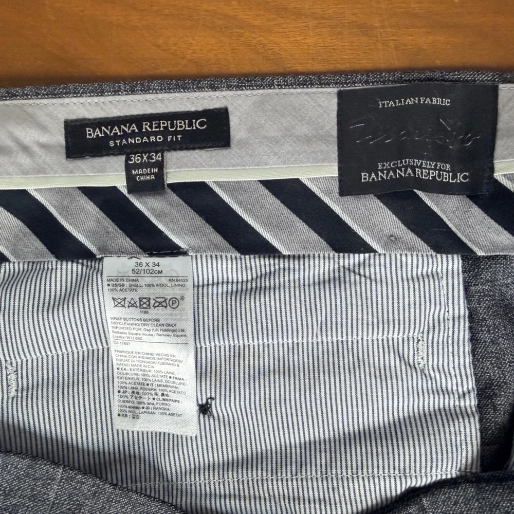 Banana Republic Trousers Mens 36 Grey Windowpane Plaid Italian Marzotto Standard