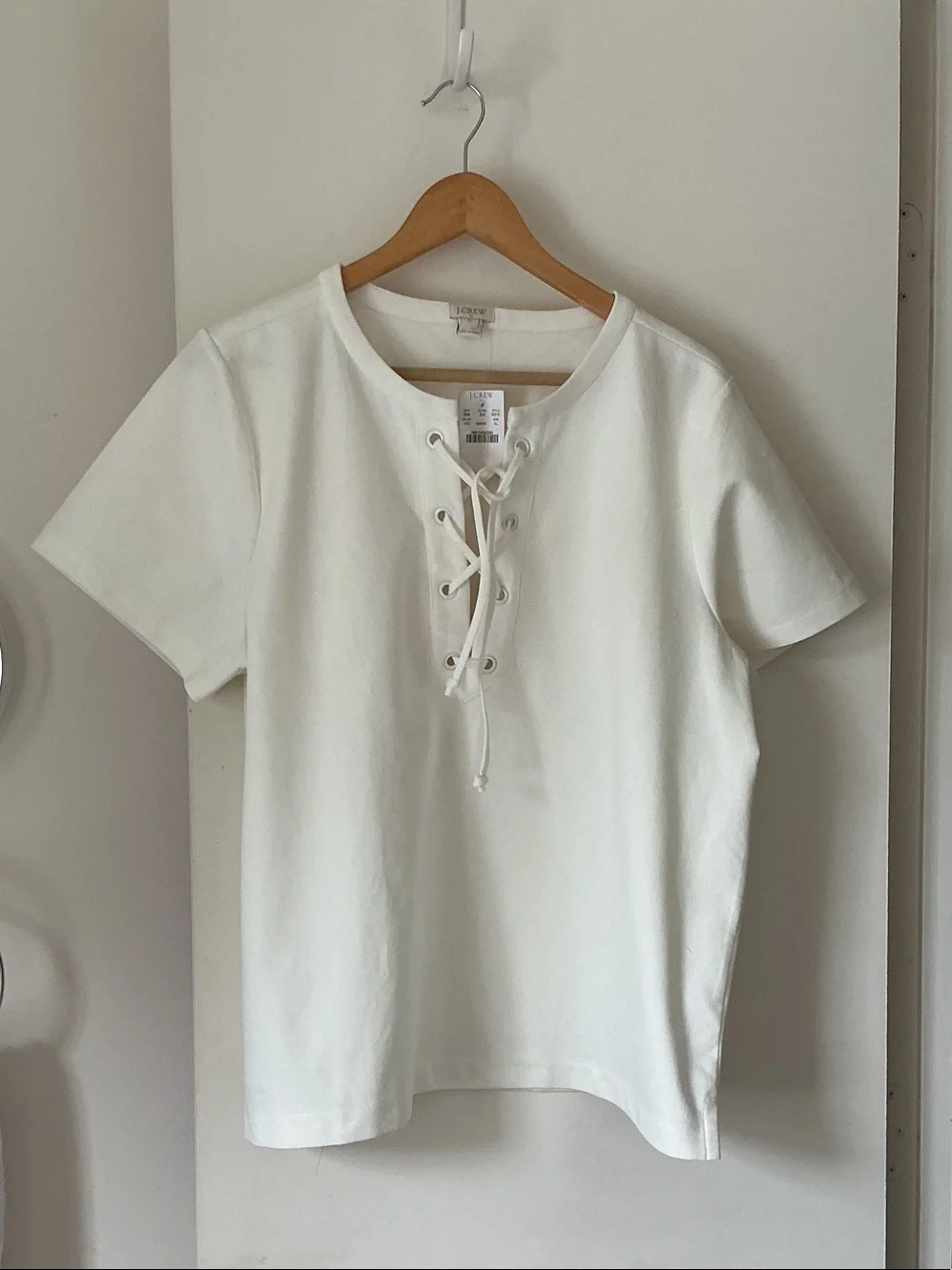 J. CREW Lace-Up White Short Sleeve Tee