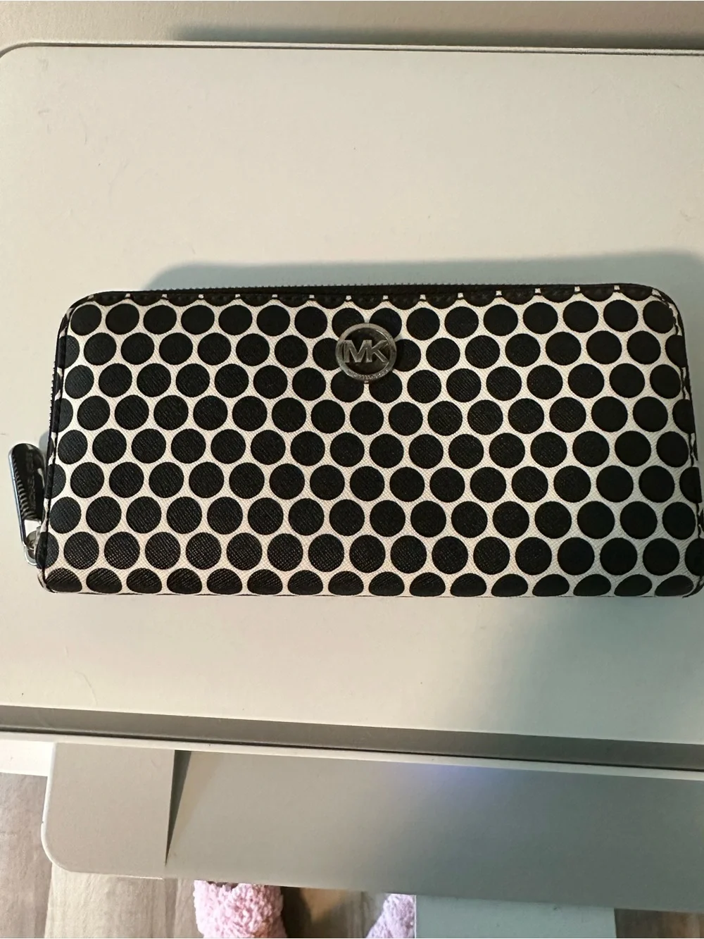 Michael Kors Black and White Polka Dot Zip Wallet