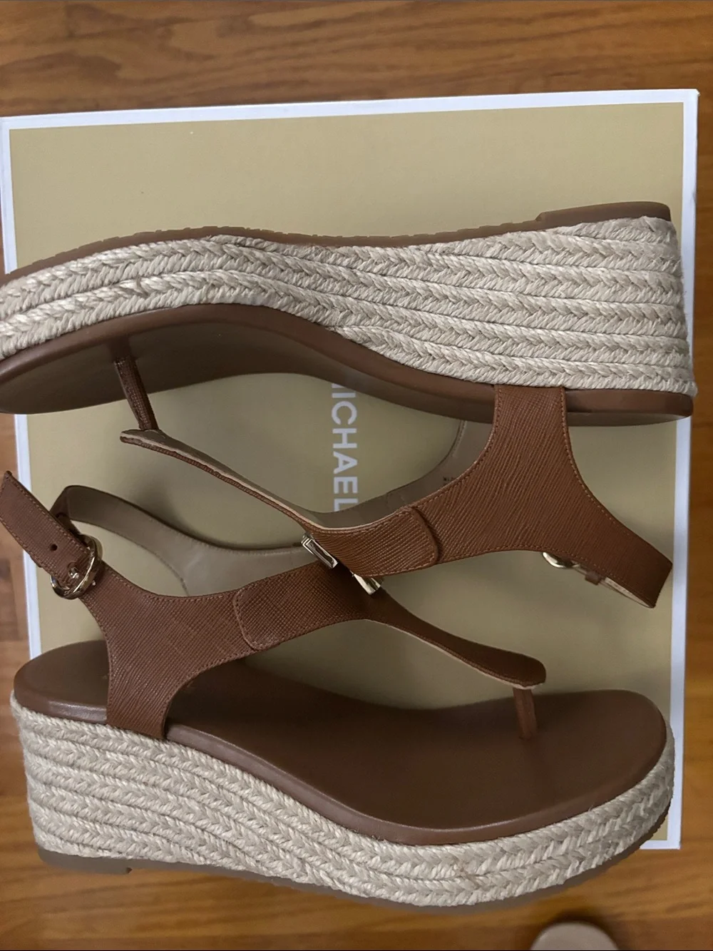 Michael Kors Brown Leather MK Thong Sandals