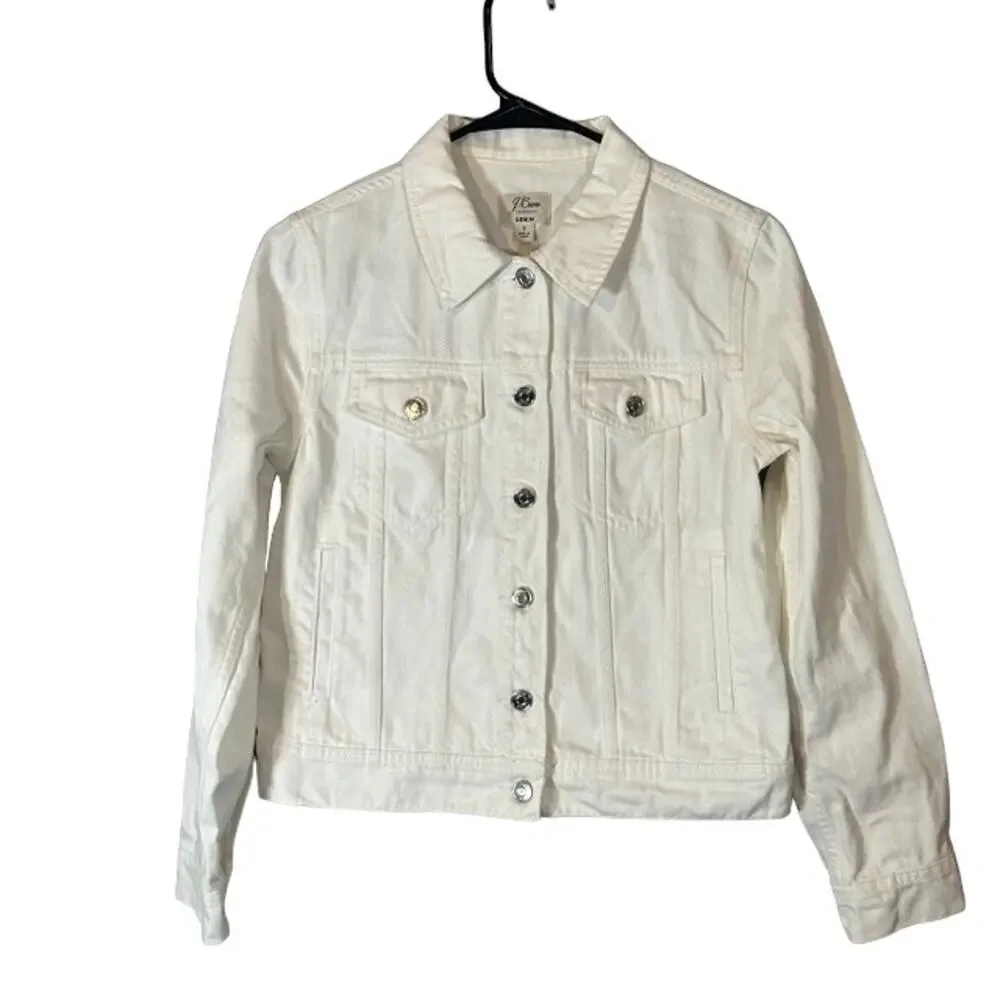 J. Crew White Cotton Button Front Long Sleeve Denim Jean Jacket Women Sz S