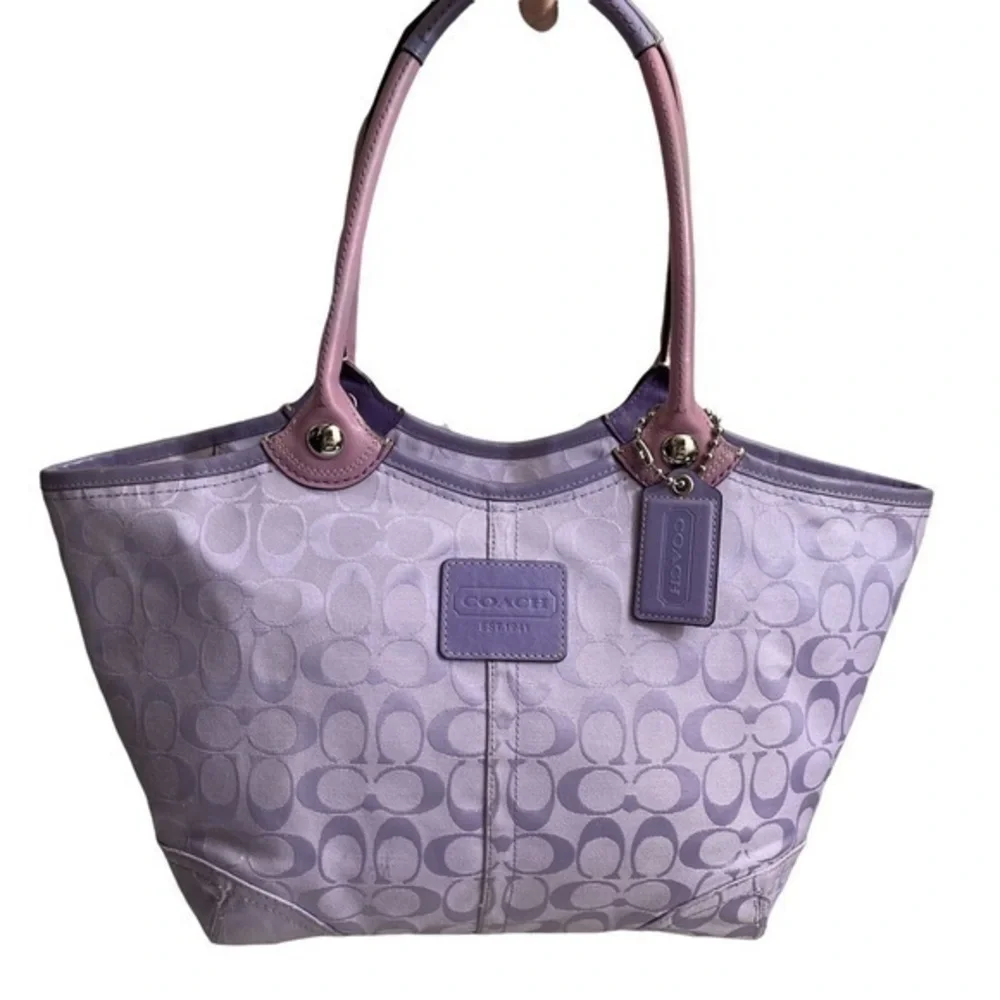 Coach rare purple leather and canvas signature c tote bag