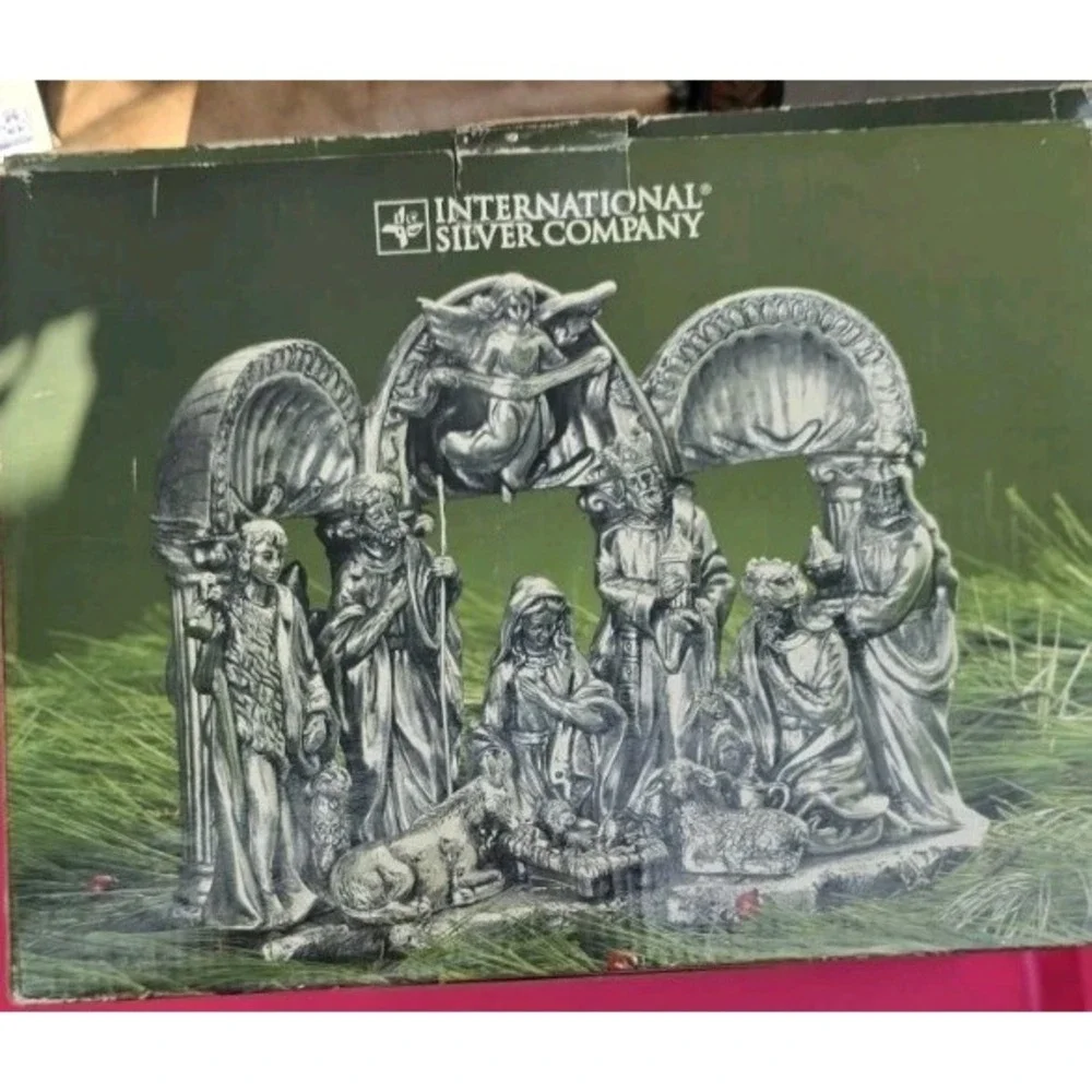 INTERNATIONAL SILVER COMPANY Silver Plated NATIVITY Christmas Decor 10 Piece Set