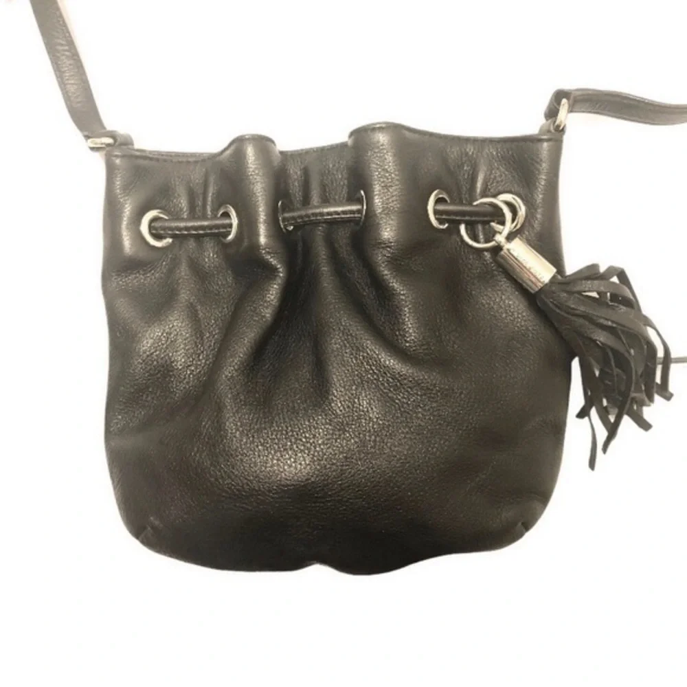 Michael kors black leather tassel crossbody bag