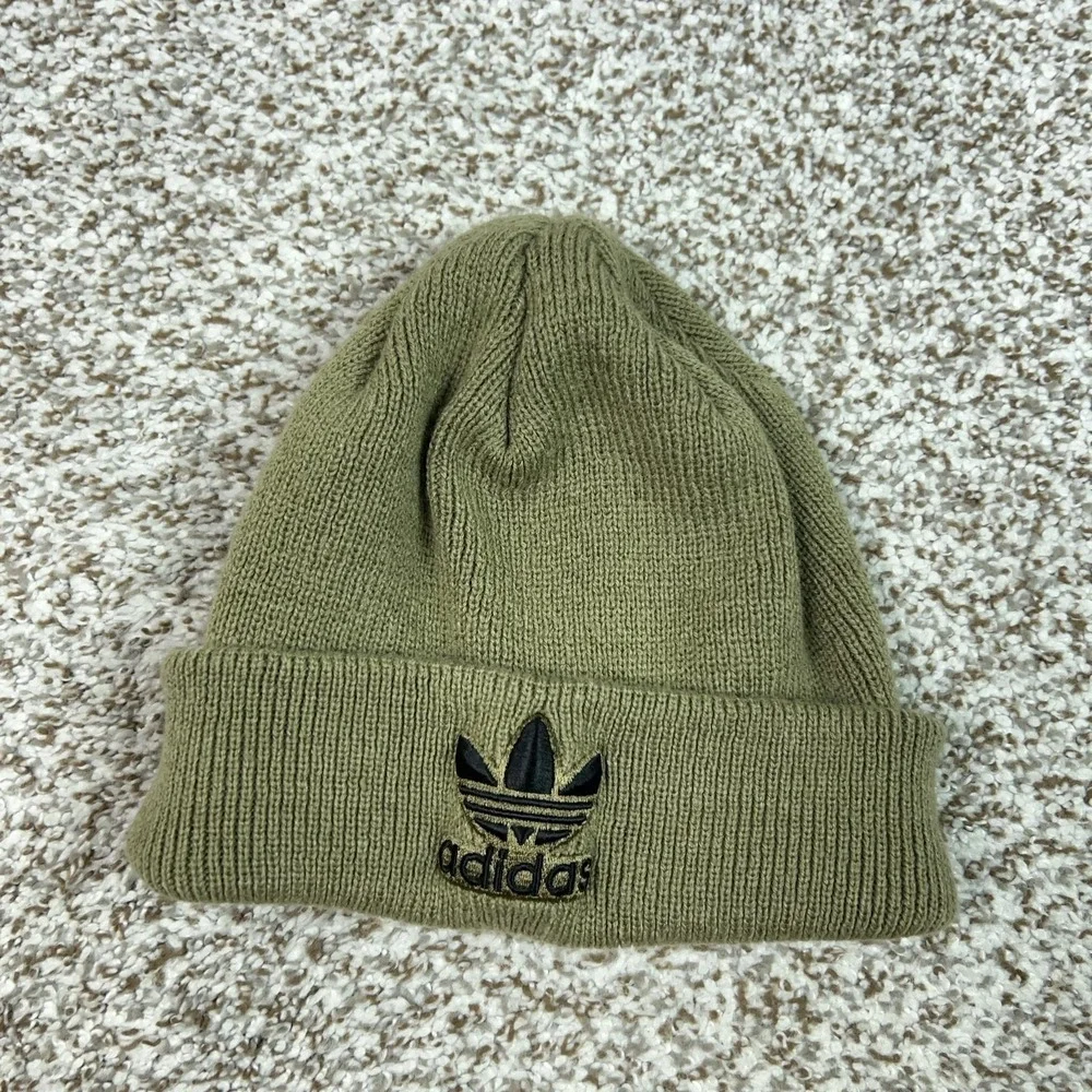 Adidas Mens Hat Beanie Knit Green Cuffed Trefoil Logo One Size Winter Casual