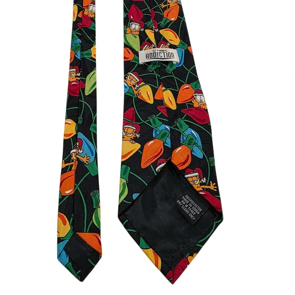PAWS ADDICTION Garfield Christmas Lights Neck Tie 100% Polyester Holiday‎ Black