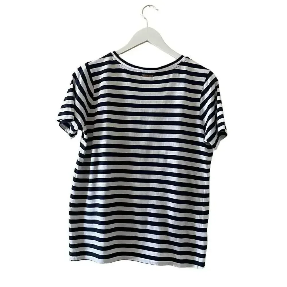 Michael Kors Stripes Front Knot Short Sleeves Soft High Low L # 1373