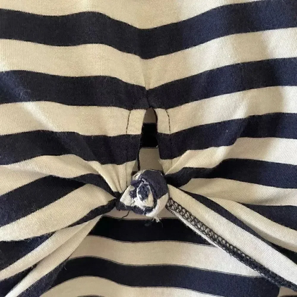 Michael Kors Stripes Front Knot Short Sleeves Soft High Low L # 1373