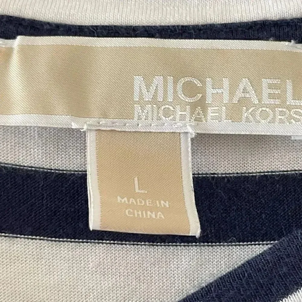 Michael Kors Stripes Front Knot Short Sleeves Soft High Low L # 1373