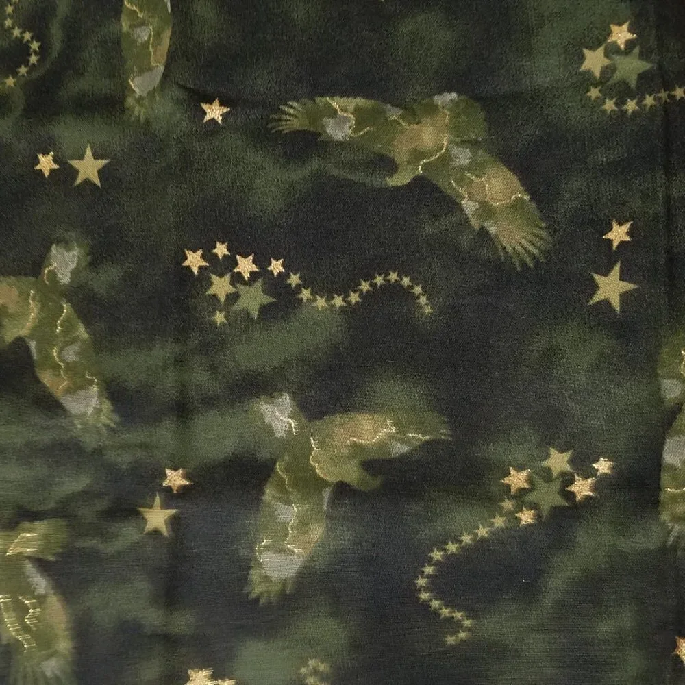 Fabric Traditions Patriotic Camo Eagles Green with Gold Sparkles 34 Inches