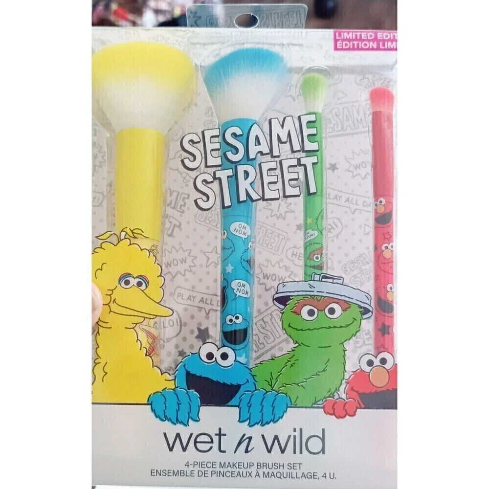 Wet N Wild Sesame Street  Makeup Brush Set Limited Edition 4 Piece Colorful NEW