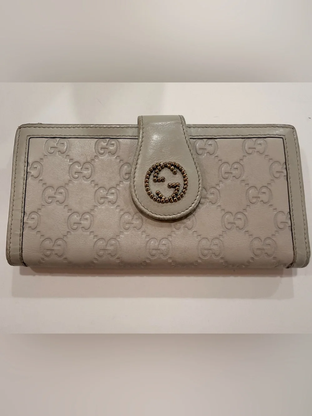 Authentic Gucci Guccissima Leather Continental Wallet Cream Beige Made in Italy