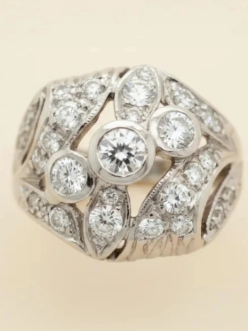 Art Deco 14K White Gold Openwork Diamond Bridal Wedding Engagement Ring