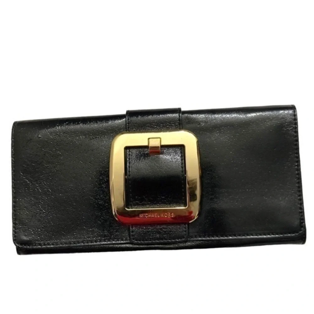 Michael kors black patent leather evening clutch bag