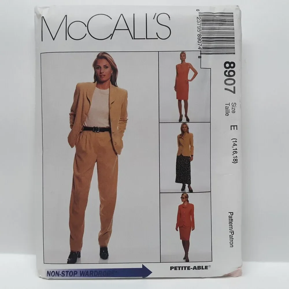 NEW Vintage McCalls Sewing Pattern 8907 Womens Lined Jacket Dress Pants 14/16/18