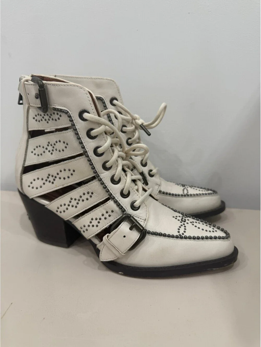 Coach Paisley Booties in Chalk White Leather Cutout Ankle Boots Size 6