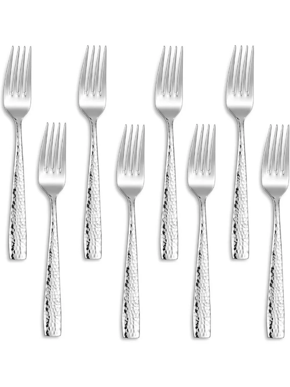 Elegant 8-Piece Hammered Fork Set, 18/10 Stainless Steel, Dishwasher Safe