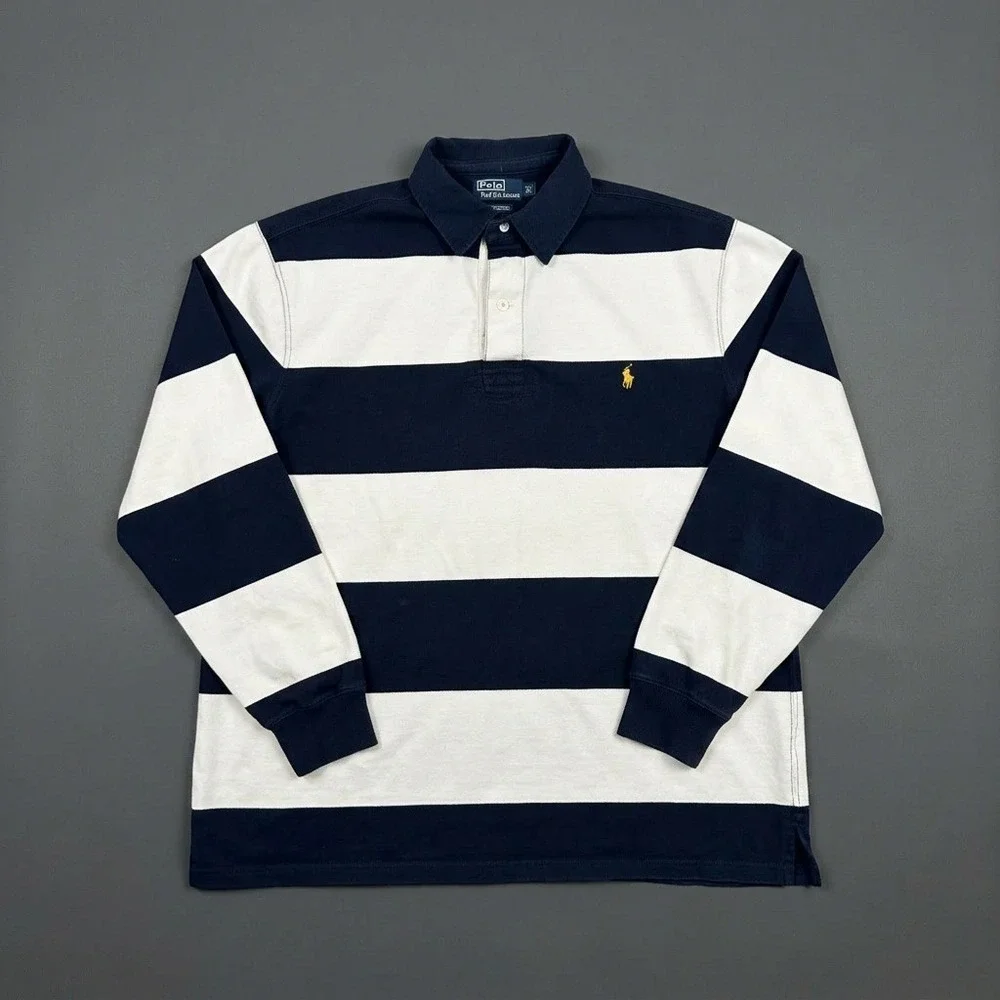 Polo Ralph Lauren Rugby Polo Shirt Mens 2LT 2XLT Big Tall Navy White Striped