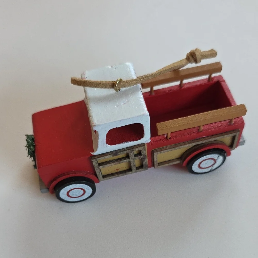 Christmas Ornament - Classic Red and White Truck - Wood