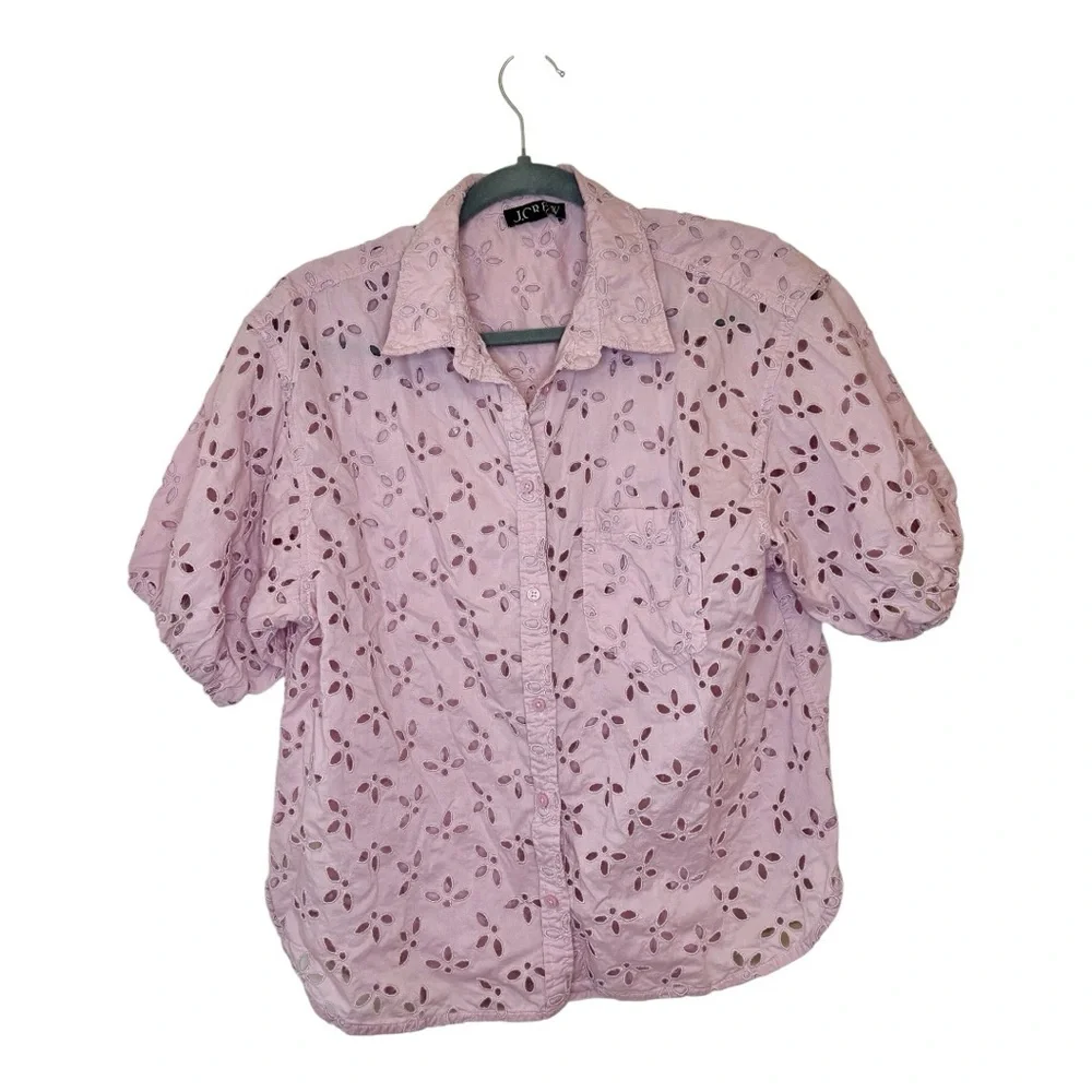 J.Crew Pink Eyelet Feminine Button Down Blouse Vacation Feminine Spring 12