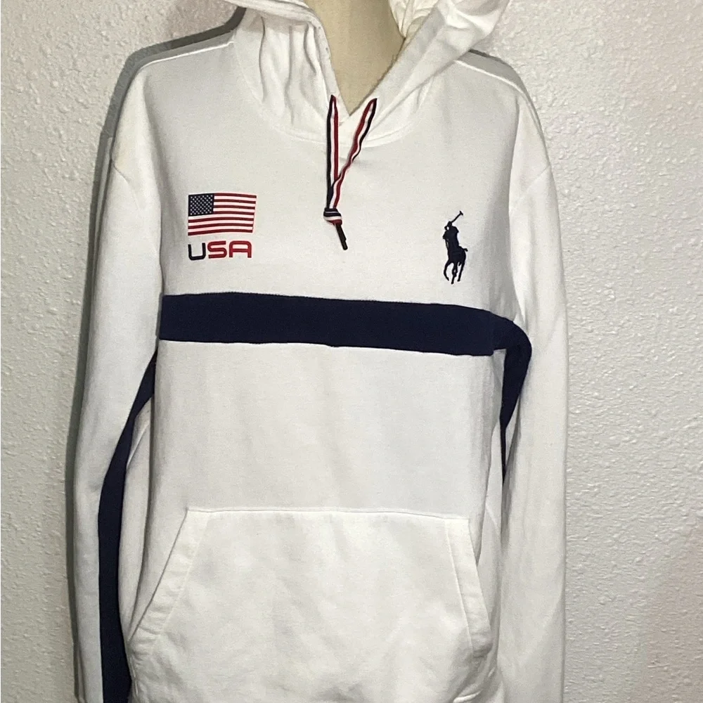 Polo by Ralph Lauren White Hoodie with USA Flag size large