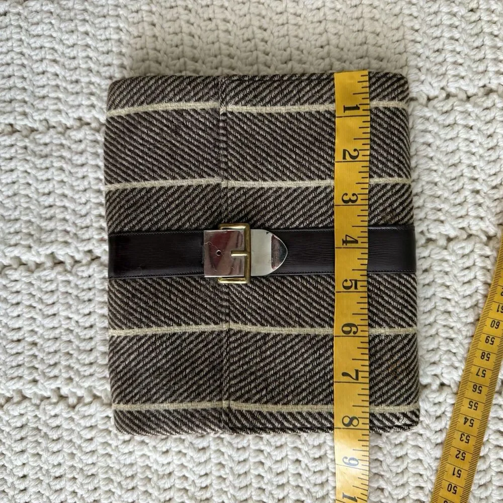 VTG Dual Pocket Clutch Purse Handbag With Brown Wool Herringbone Made In England
