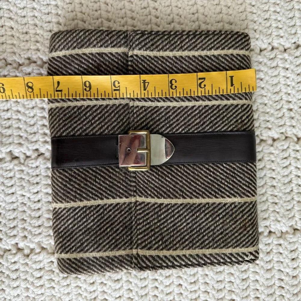 VTG Dual Pocket Clutch Purse Handbag With Brown Wool Herringbone Made In England