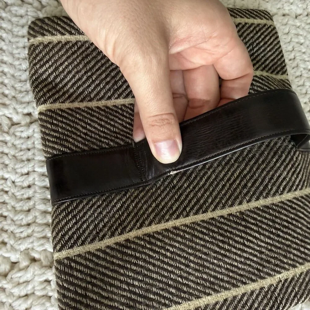 VTG Dual Pocket Clutch Purse Handbag With Brown Wool Herringbone Made In England