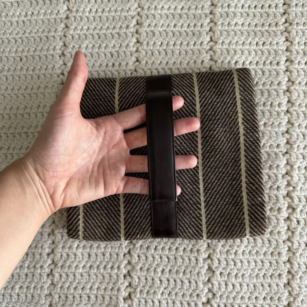 VTG Dual Pocket Clutch Purse Handbag With Brown Wool Herringbone Made In England