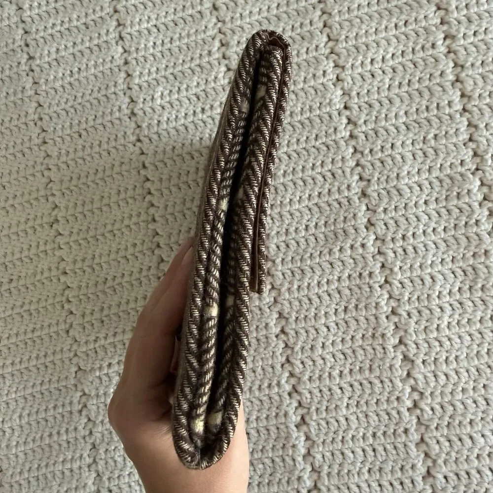VTG Dual Pocket Clutch Purse Handbag With Brown Wool Herringbone Made In England