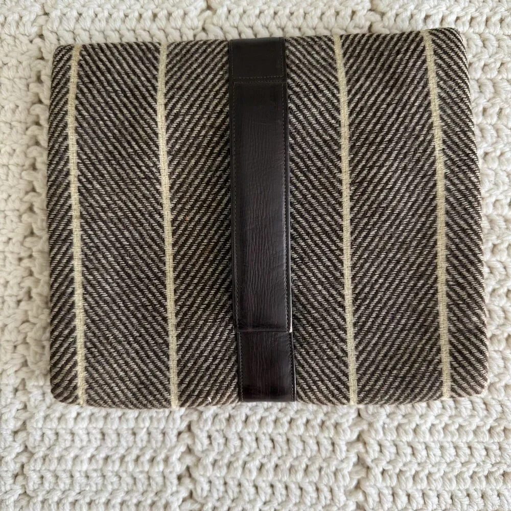 VTG Dual Pocket Clutch Purse Handbag With Brown Wool Herringbone Made In England