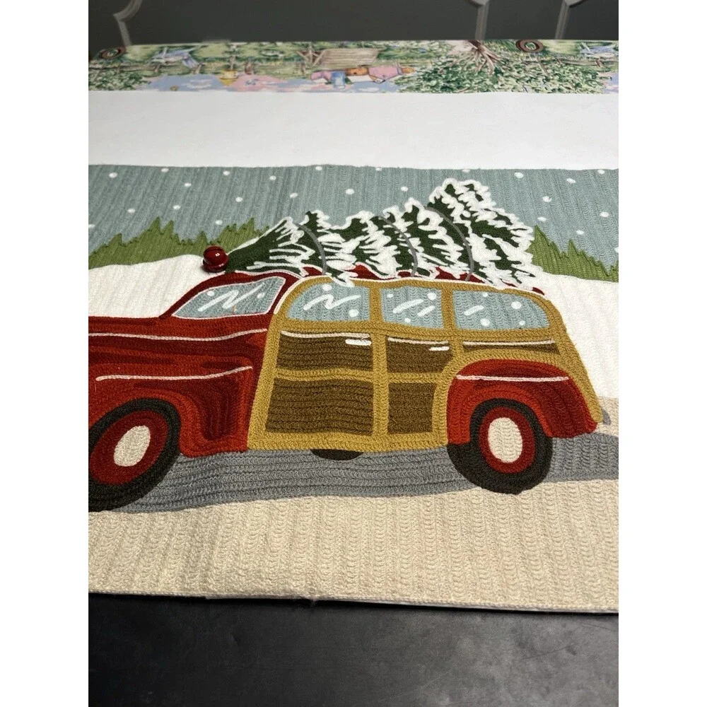 Pottery Barn Christmas Woody Car Crewel Embroidered Lumbar Pillow Cover