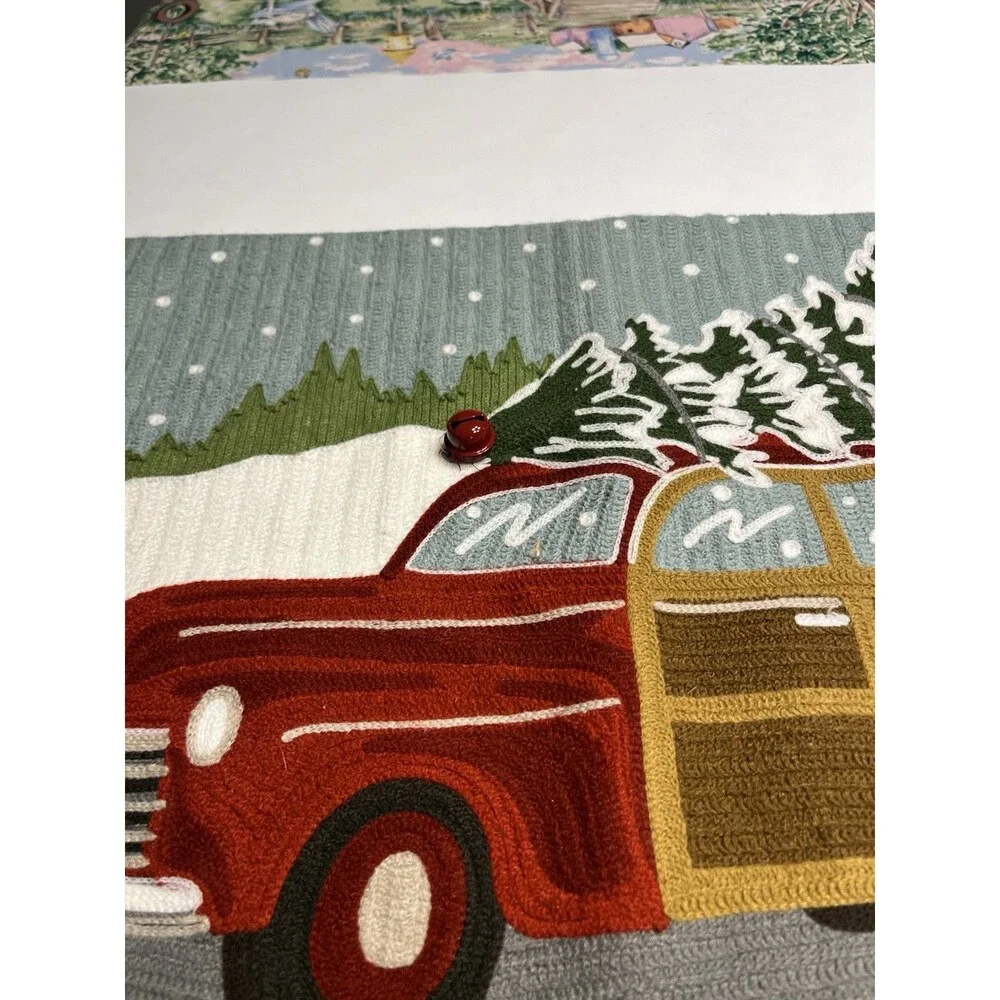 Pottery Barn Christmas Woody Car Crewel Embroidered Lumbar Pillow Cover