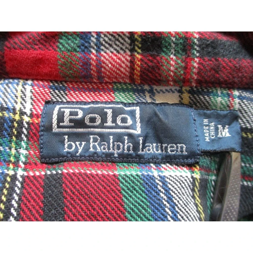 Polo Ralph Lauren Western Flannel Shirt Mens Medium Red Tartan Plaid Elbow Patch