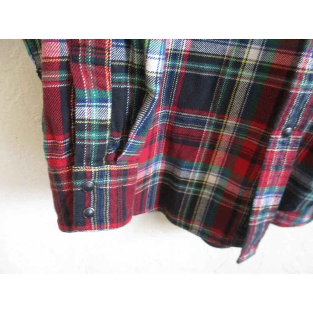 Polo Ralph Lauren Western Flannel Shirt Mens Medium Red Tartan Plaid Elbow Patch