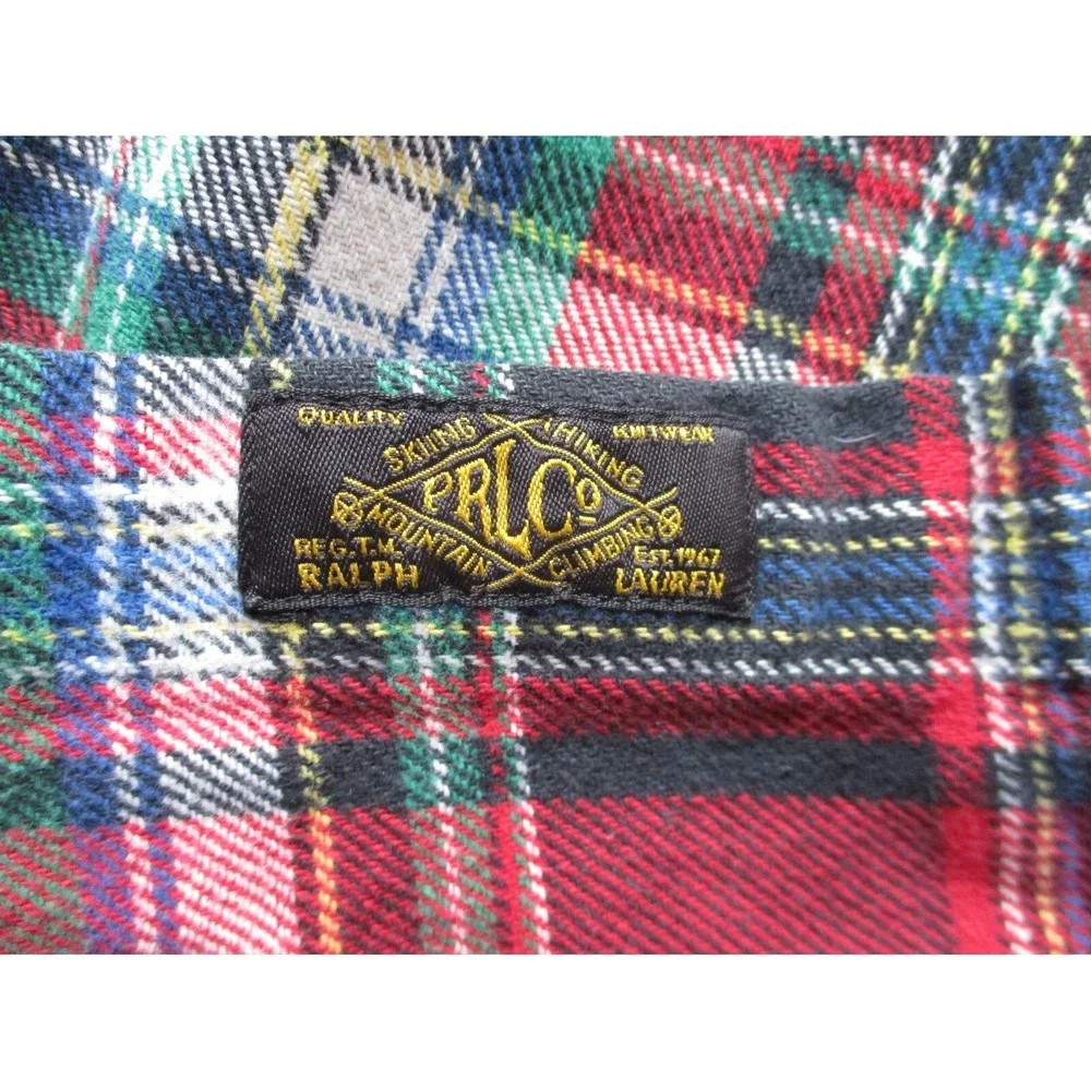 Polo Ralph Lauren Western Flannel Shirt Mens Medium Red Tartan Plaid Elbow Patch