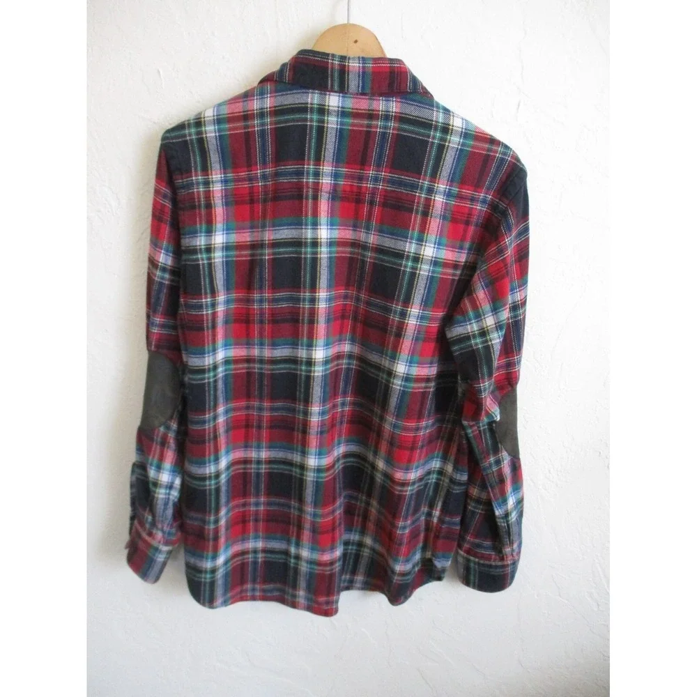 Polo Ralph Lauren Western Flannel Shirt Mens Medium Red Tartan Plaid Elbow Patch