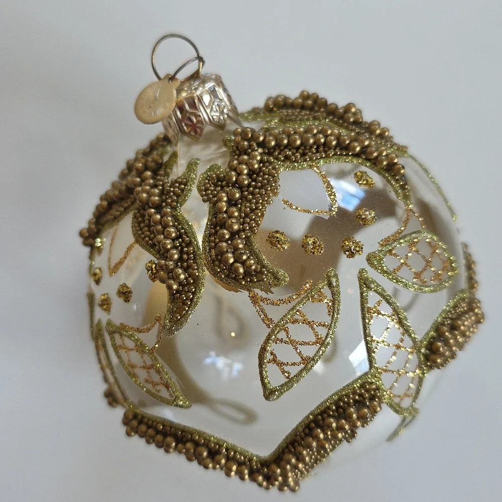 Christmas Ornament - Elegant Gold and Clear Glass Beaded Ornament