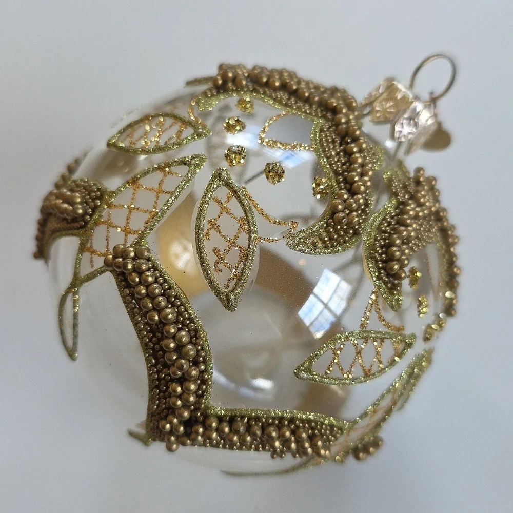 Christmas Ornament - Elegant Gold and Clear Glass Beaded Ornament