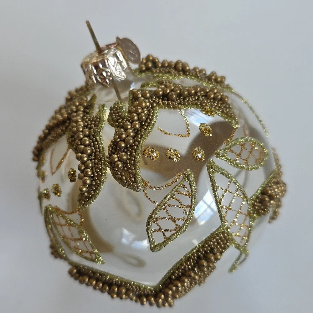 Christmas Ornament - Elegant Gold and Clear Glass Beaded Ornament